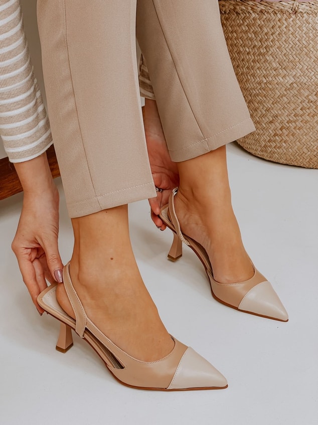 Nude Ten Deri (Jake) Maskelet Detay Kadın Açık Stiletto