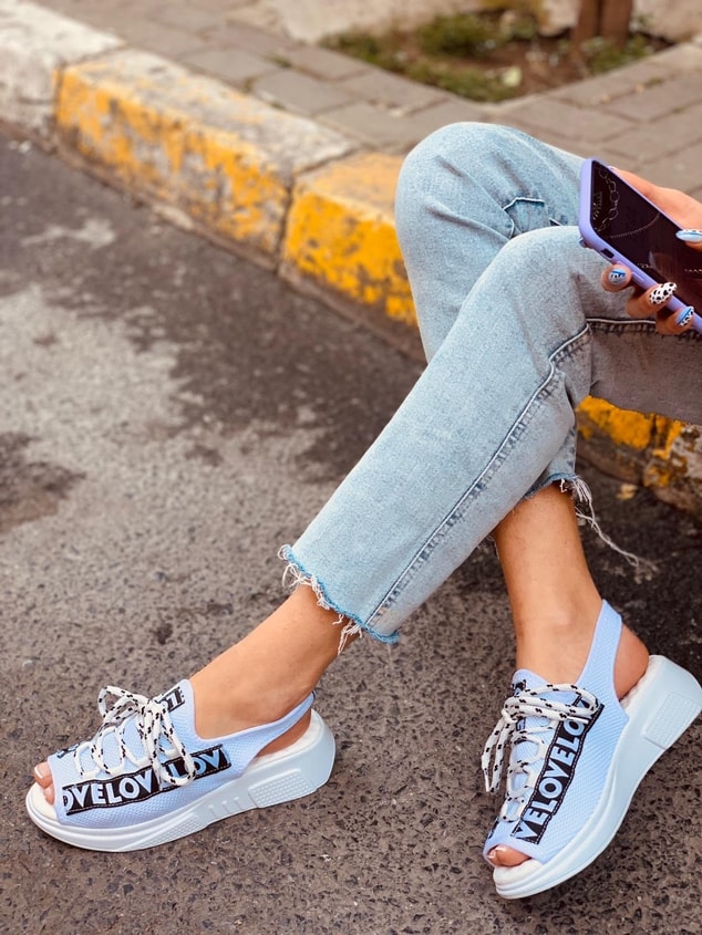 Pastel Mavi (Love) Kadın Spor Ayakkabı Sneakers