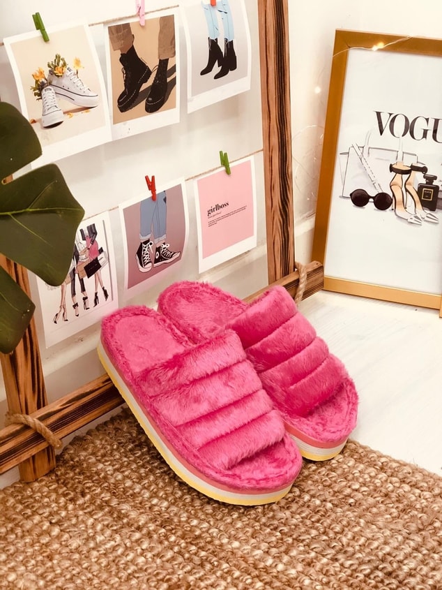 Pembe (Sandra) Pofuduk Yüksek Tabanlı Ev Terliği