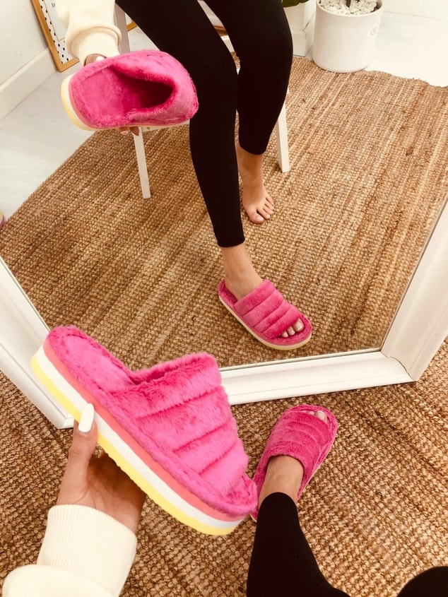 Pembe (Sandra) Pofuduk Yüksek Tabanlı Ev Terliği