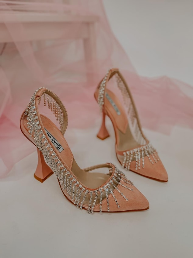 Pudra Şeffaf (Glare) Taş Detay Açık Kadın Stiletto