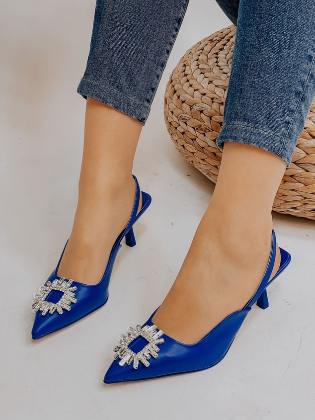 Saks Mavi Deri (Cooper) Taş Detay Kadın Stiletto