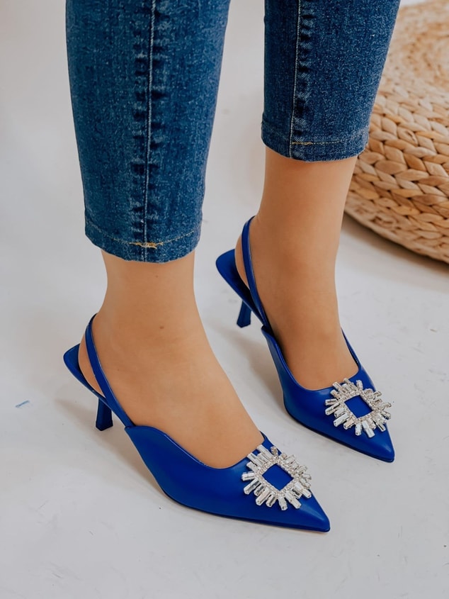 Saks Mavi Deri (Cooper) Taş Detay Kadın Stiletto