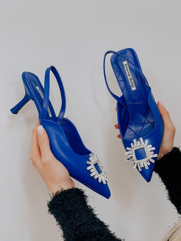 Saks Mavi Deri (Cooper) Taş Detay Kadın Stiletto