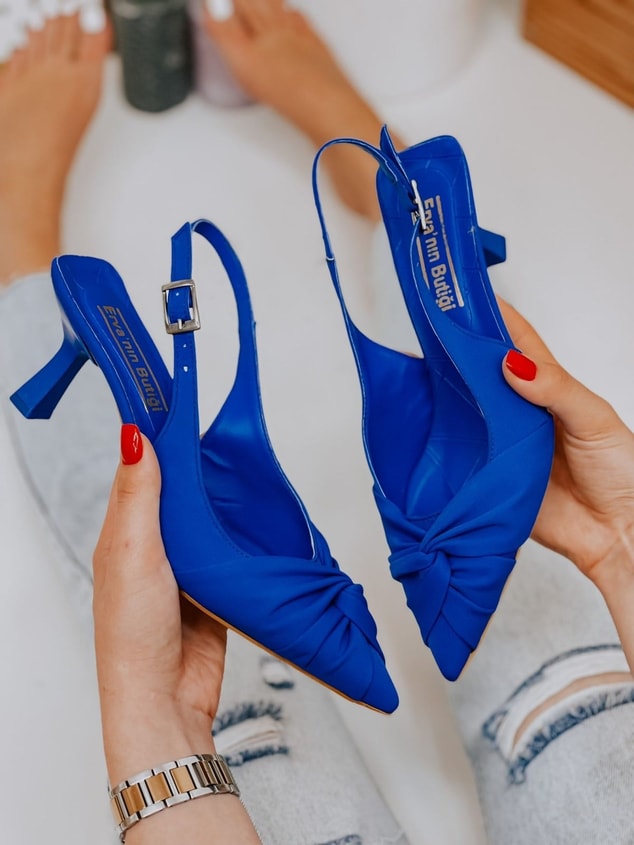 Saks Mavi Saten (Bow) Fiyonk Detay Kadın Stiletto