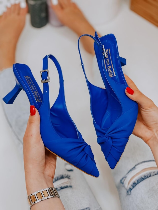 Saks Mavi Saten (Bow) Fiyonk Detay Kadın Stiletto