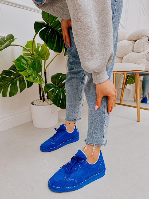 Saks Mavi Süet (Fox) Kadın Bağcıklı Sneakers