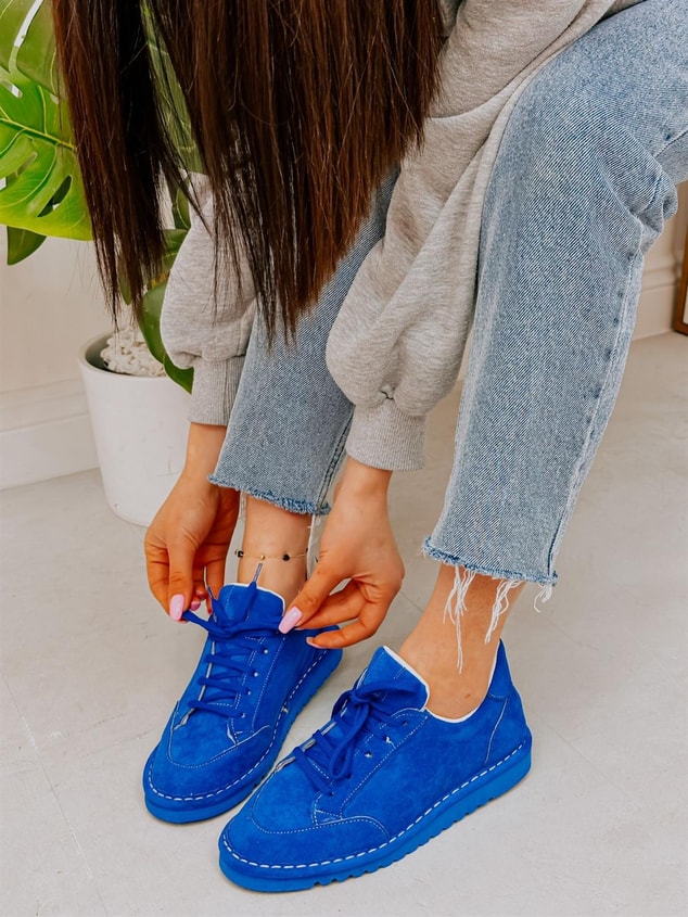 Saks Mavi Süet (Fox) Kadın Bağcıklı Sneakers