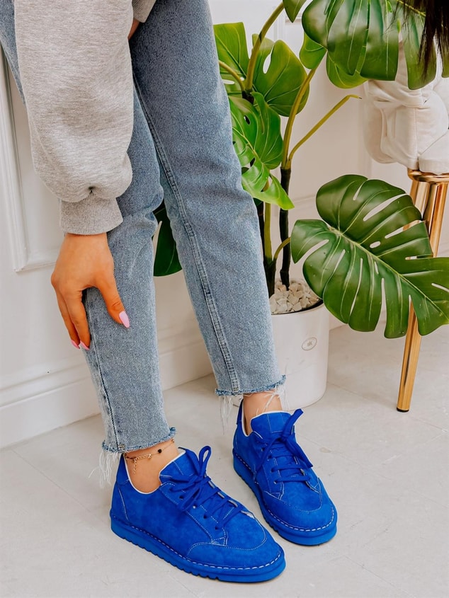 Saks Mavi Süet (Fox) Kadın Bağcıklı Sneakers