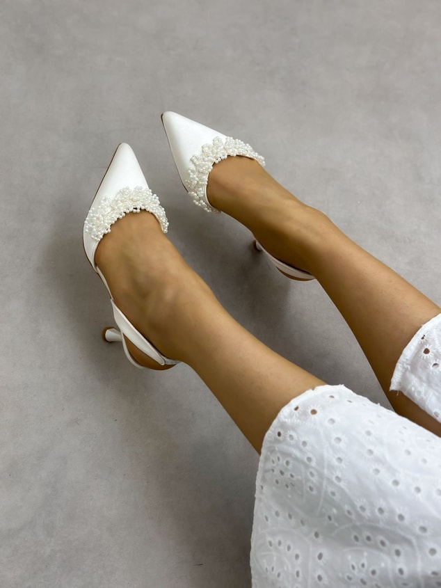 Sedef Saten (Cecily) İnci Detay Kadın Stiletto