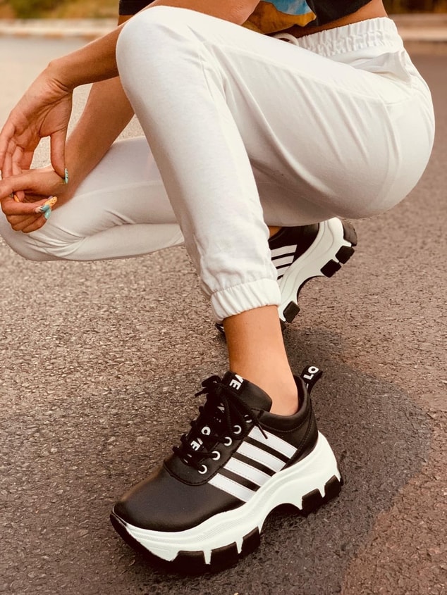 Siyah - Beyaz (Teddy) SİYAH TABAN Kadın Spor Ayakkabı Sneakers