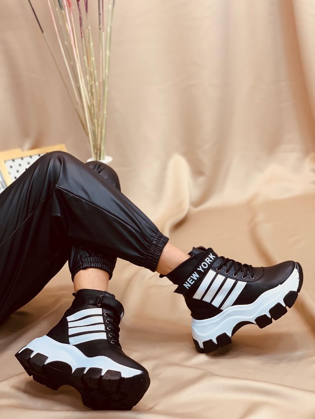 Siyah Beyaz (Teddy PLUS) Kadın Spor Ayakkabı Sneakers