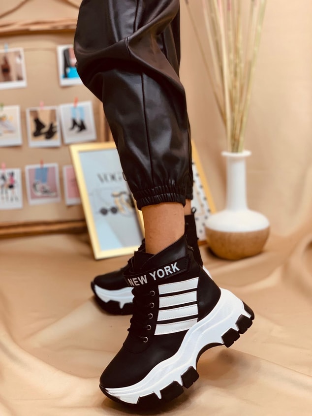 Siyah Beyaz (Teddy PLUS) Kadın Spor Ayakkabı Sneakers