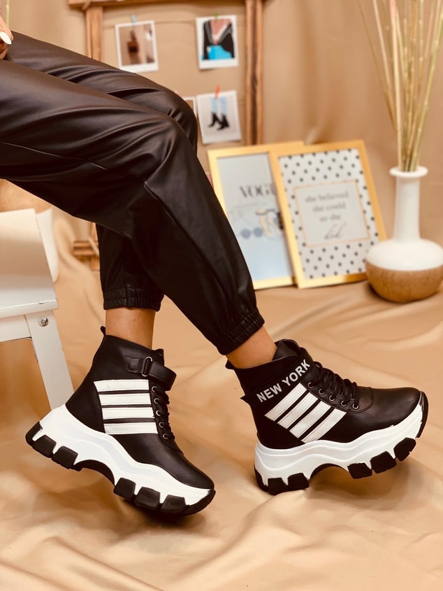 Siyah Beyaz (Teddy PLUS) Kadın Spor Ayakkabı Sneakers