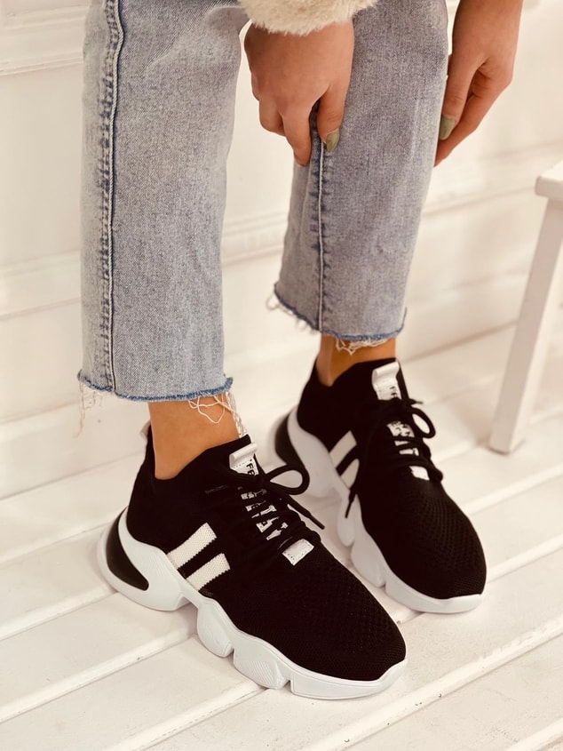 Siyah-Beyaz Triko (Cool) Kadın Sneakers