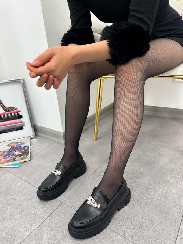 Siyah Cilt (Chain) Toka Detay Kadın Loafer
