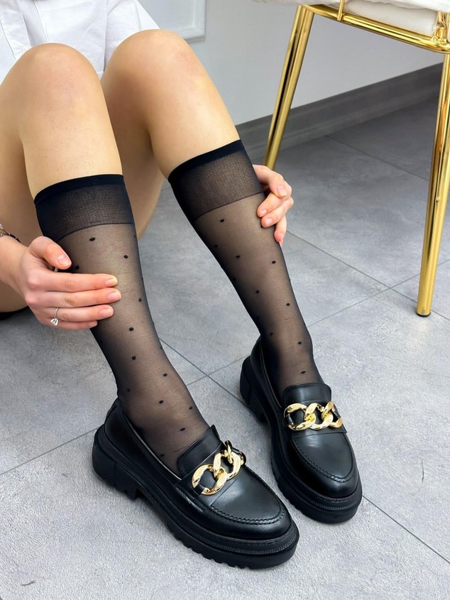 Siyah Cilt (Loca) Zincir Detay Kadın Loafer