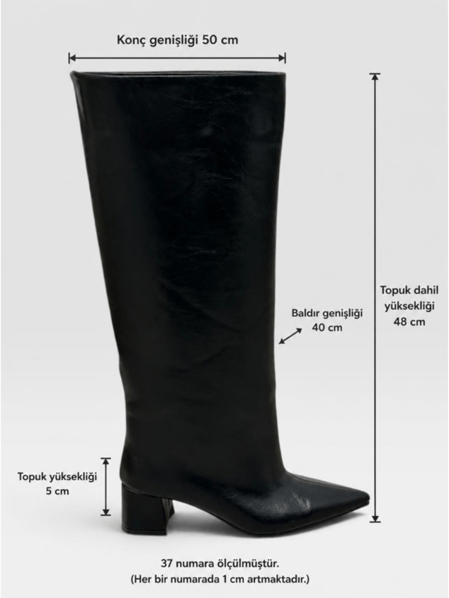 Siyah Cilt (Losy) XL Geniş Konç Kalın Bacak 5 Cm Topuklu Çizme
