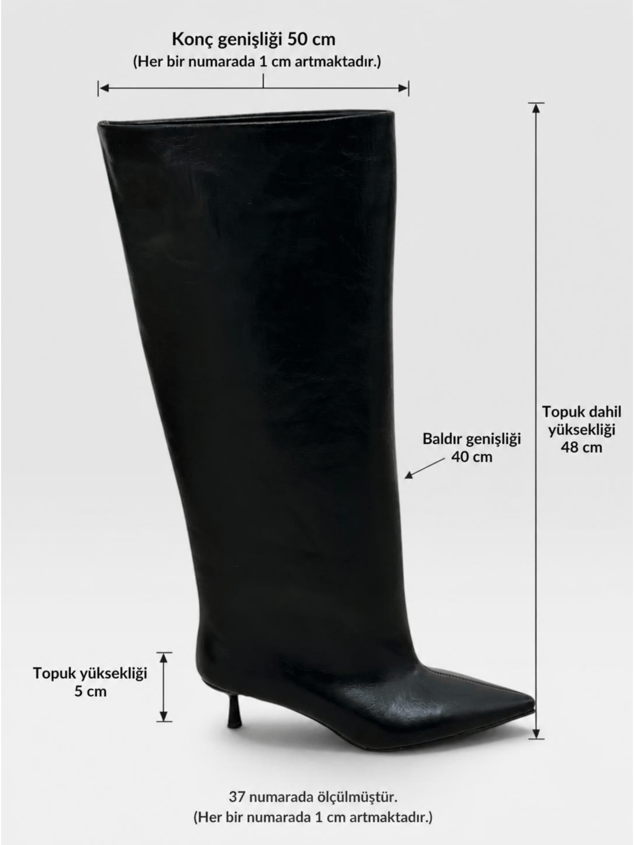 Siyah Cilt (Veray) XL Oversize Kalın Baldır 5 Cm Mini Topuk Çizme