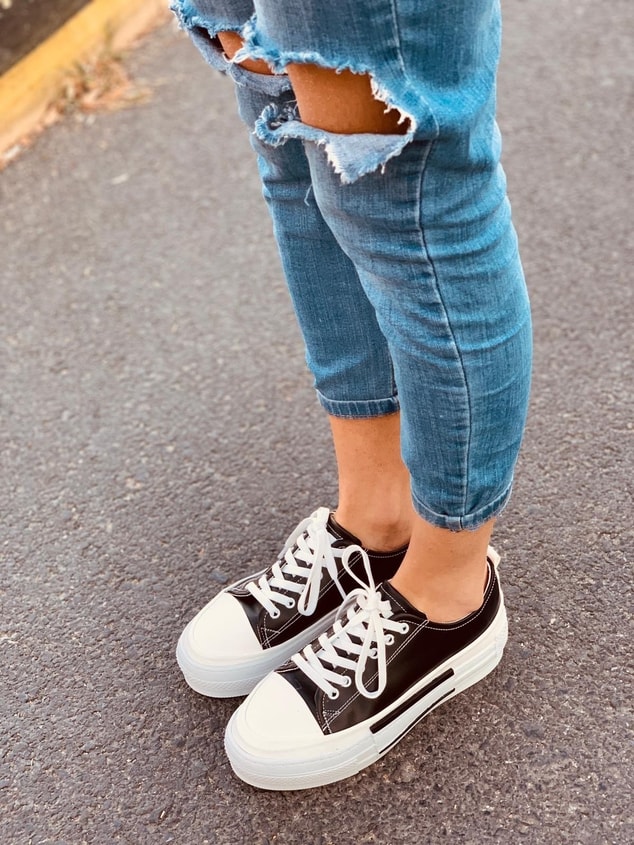 Siyah Deri (Blackberry) Kadın Yüksek Tabanlı Sneakers