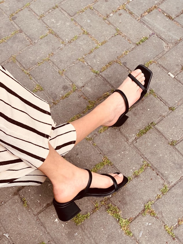 Siyah Deri (Céline) Topuklu Kadın Sandalet Ayakkabı