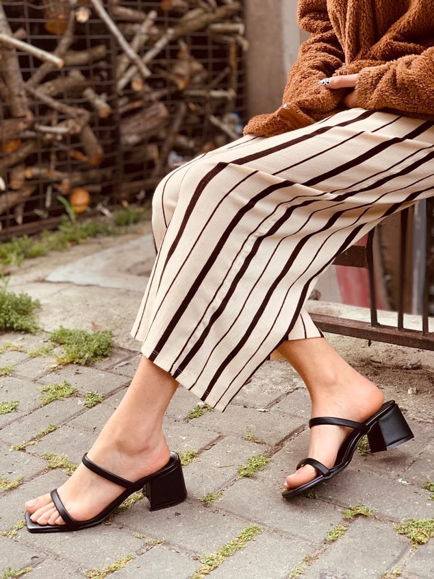 Siyah Deri (Céline) Topuklu Kadın Sandalet Ayakkabı