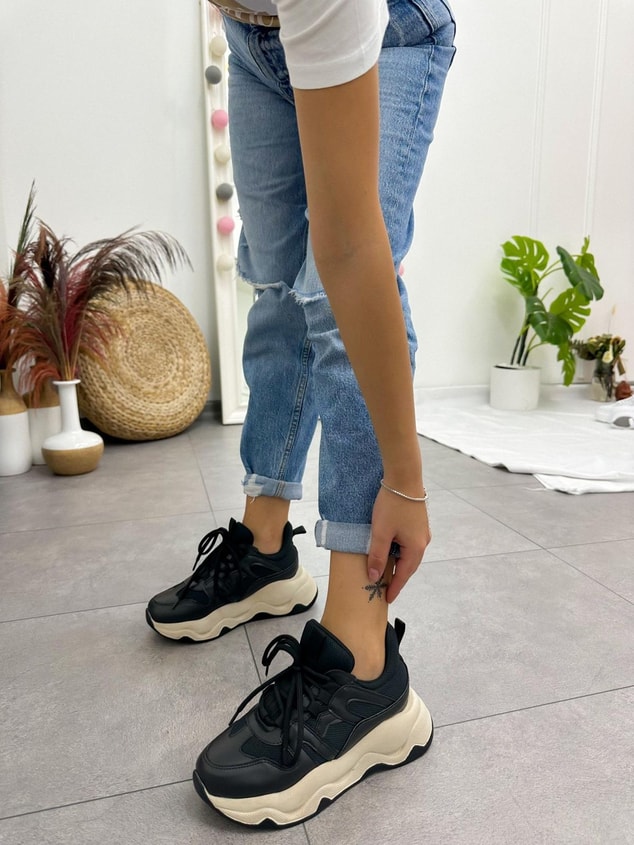 Siyah Deri (Port) Kadın Sneakers
