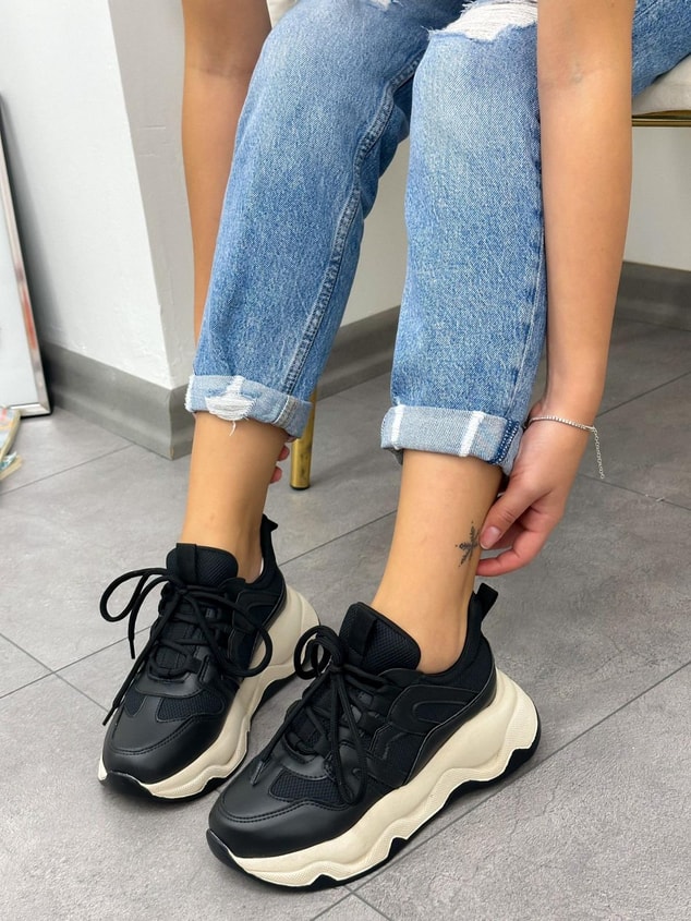 Siyah Deri (Port) Kadın Sneakers