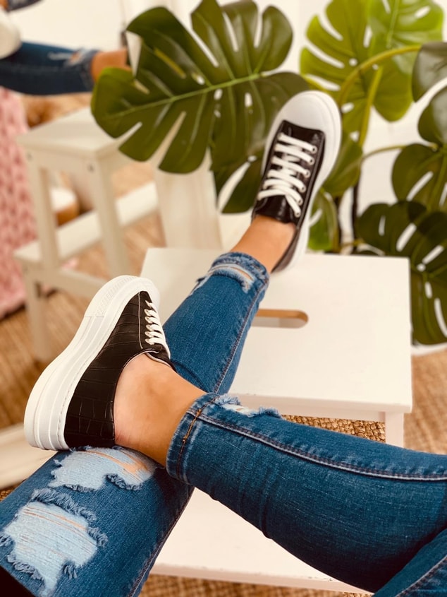 Siyah Kapitone (Daniel) Kadın Yüksek Tabanlı Sneakers
