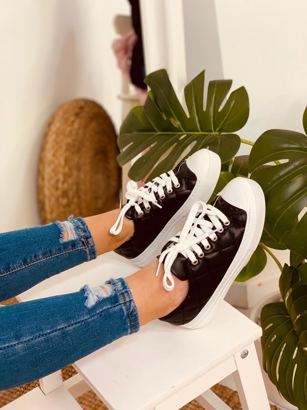 Siyah Kapitone (Daniel) Kadın Yüksek Tabanlı Sneakers