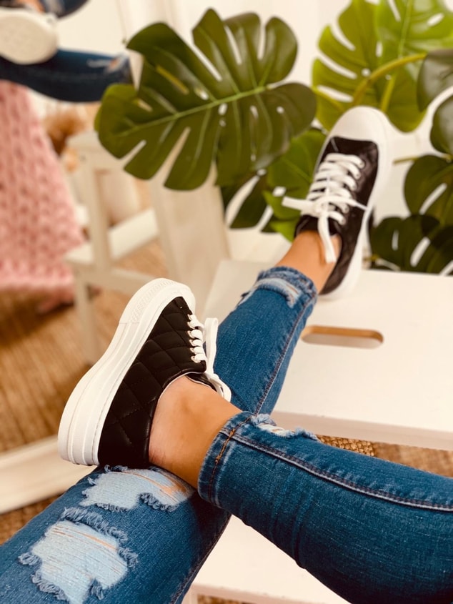 Siyah Kapitone (Daniel) Kadın Yüksek Tabanlı Sneakers