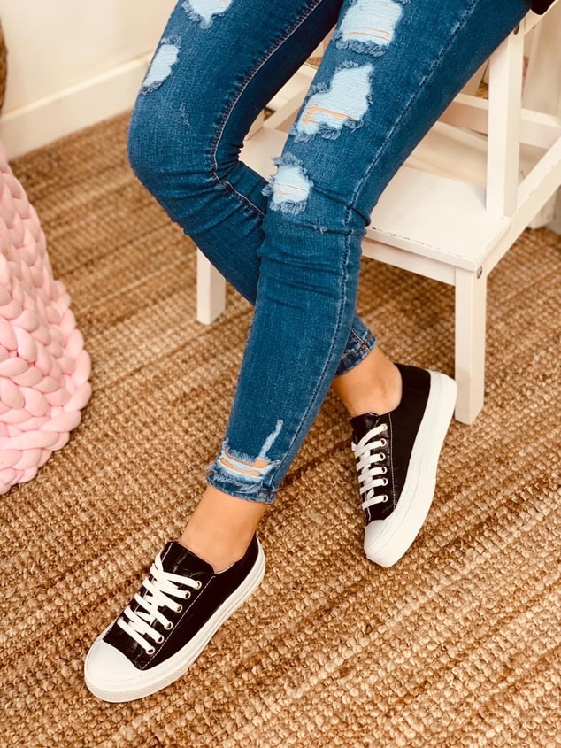 Siyah Kapitone (Daniel) Kadın Yüksek Tabanlı Sneakers