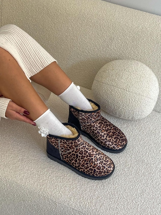 Siyah Leoparlı Kar Botu (Mini) Kadın Bot