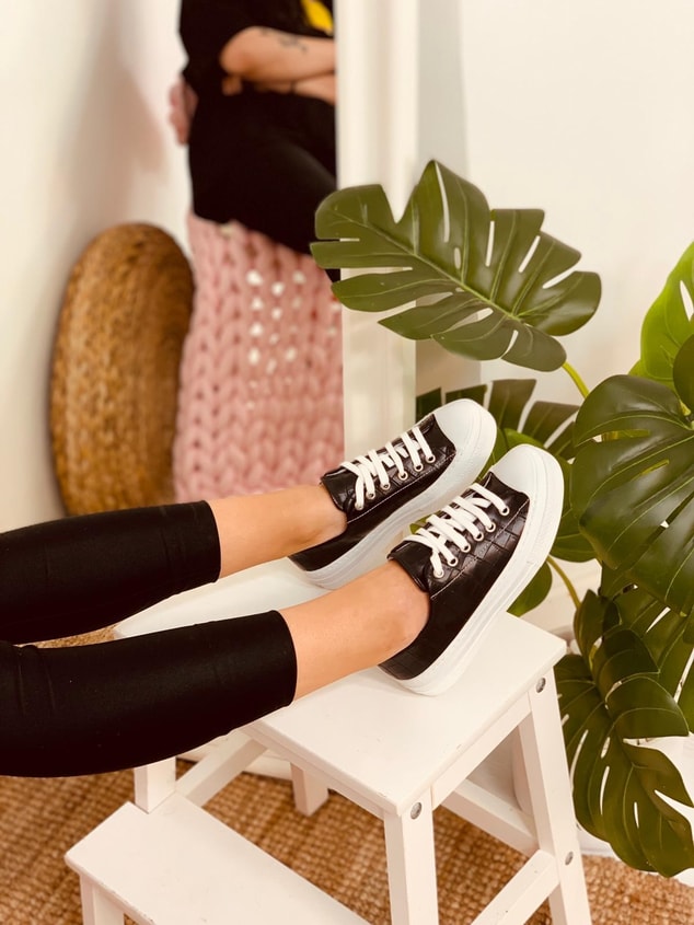 Siyah Piton (Daniel) Kadın Yüksek Tabanlı Sneakers