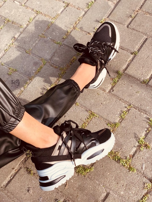 Siyah-Platin (Sentello) Kadın Spor Ayakkabı Sneakers