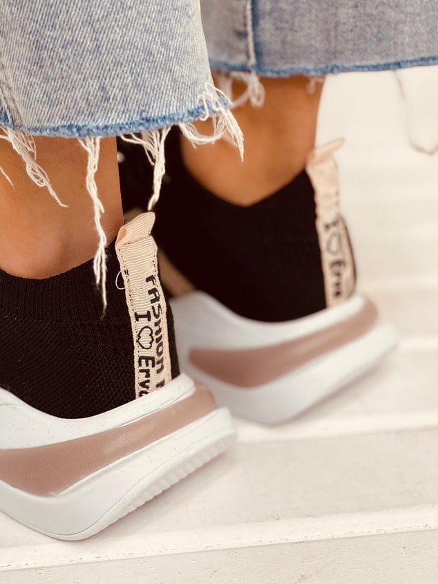 Siyah-Pudra Triko (Cool) Kadın Sneakers