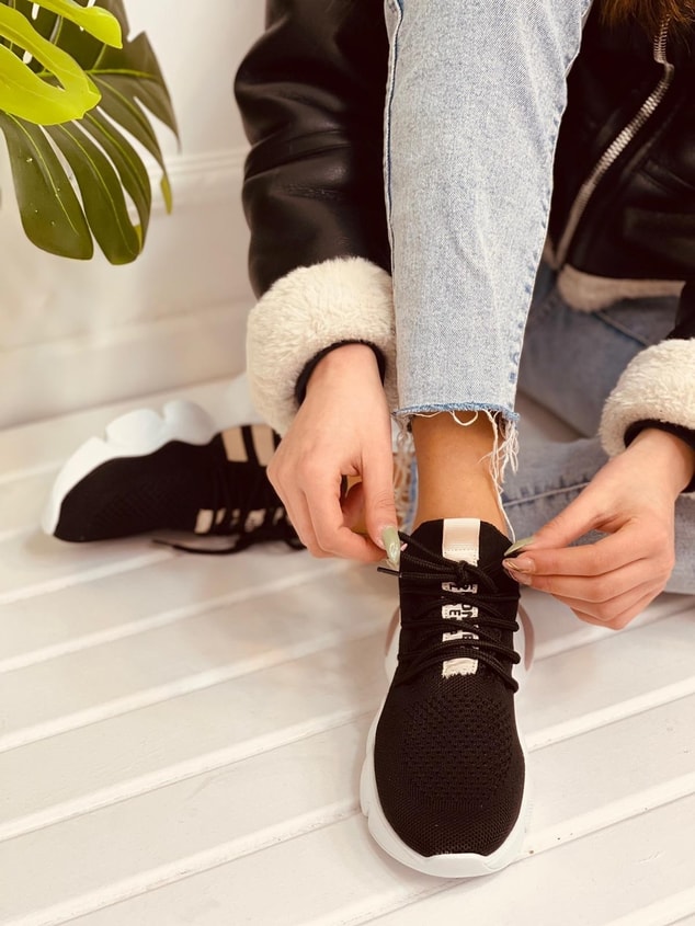 Siyah-Pudra Triko (Cool) Kadın Sneakers