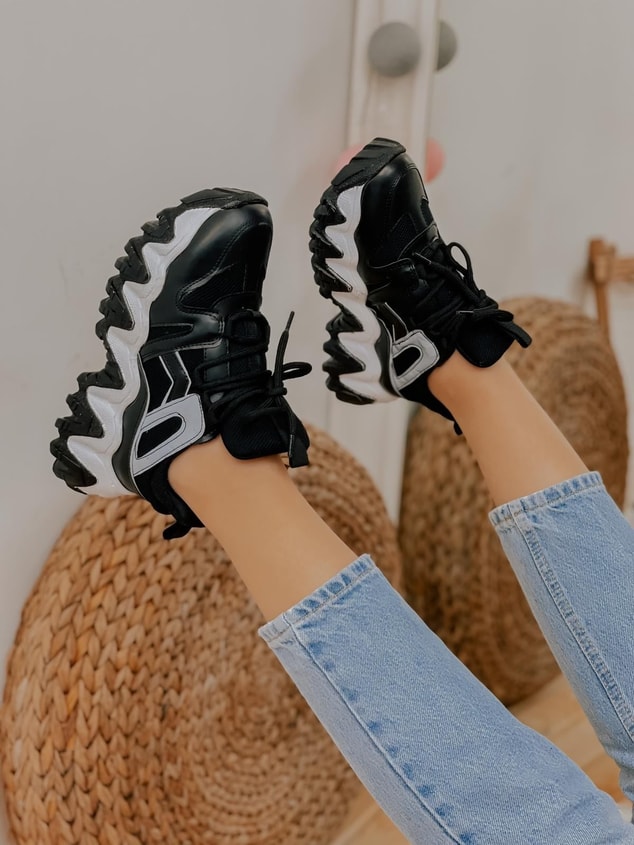 Siyah Reflektör (Ripple) Kadın Bağcıklı Sneakers