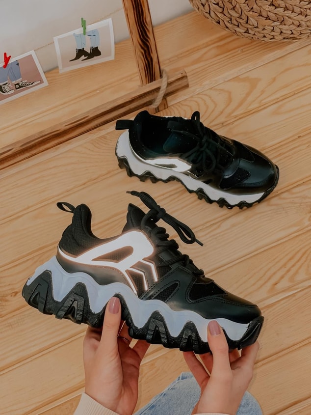 Siyah Reflektör (Ripple) Kadın Bağcıklı Sneakers