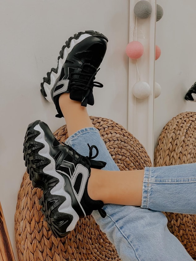 Siyah Reflektör (Ripple) Kadın Bağcıklı Sneakers