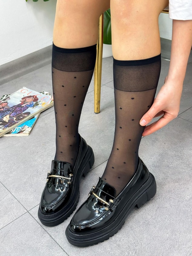 Siyah Rugan (Belt) Toka Detay Kadın Loafer
