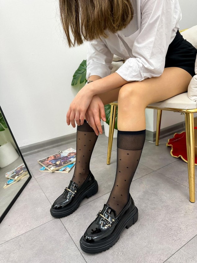 Siyah Rugan (Belt) Toka Detay Kadın Loafer
