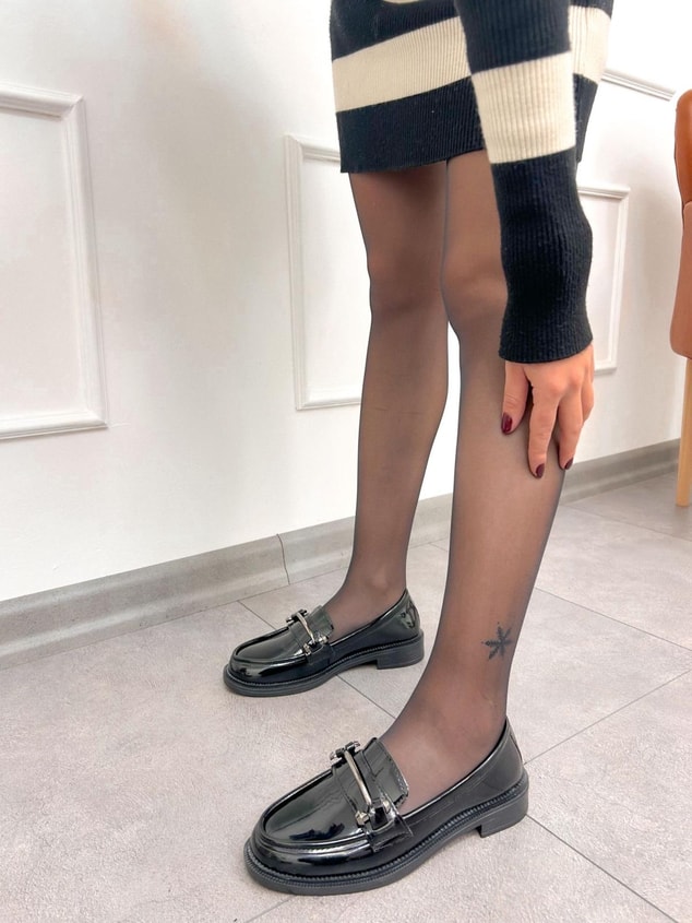 Siyah Rugan (Marta) Ortopedik Taban Kadın Loafer