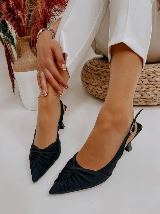 Siyah Saten (Bow) Fiyonk Detay Kadın Stiletto