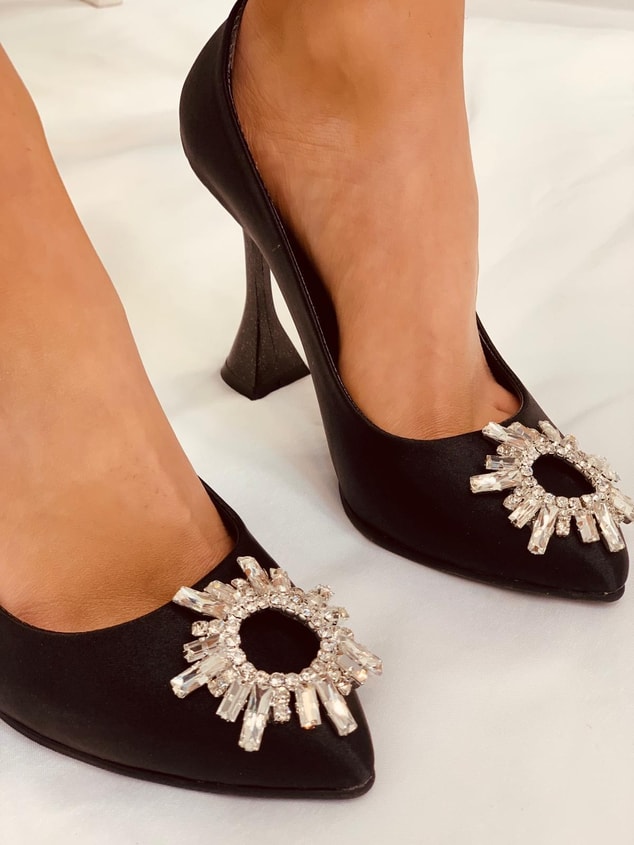 Siyah Saten (Sunx) Büyük Numara Kadın Stiletto