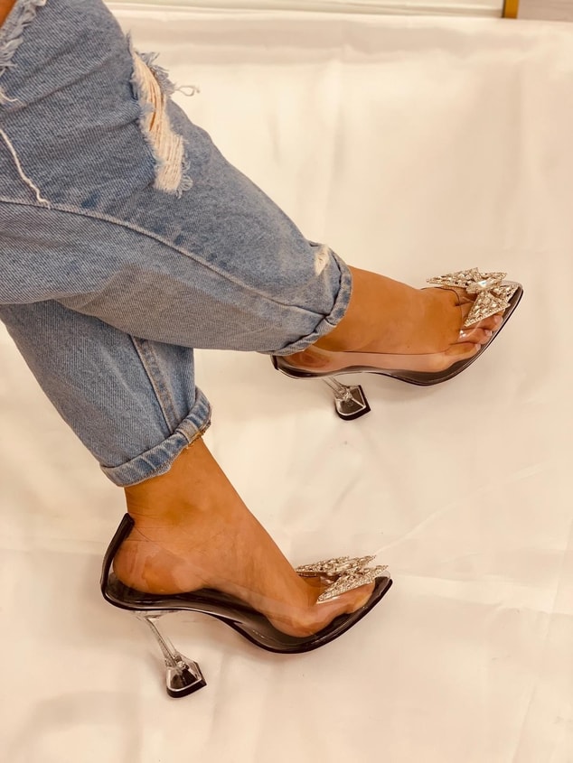 Siyah Şeffaf (Butterfly) Büyük Numara Kadın Stiletto