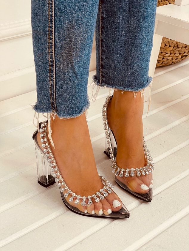 Siyah Şeffaf (Crystal) Taş Detay Stiletto