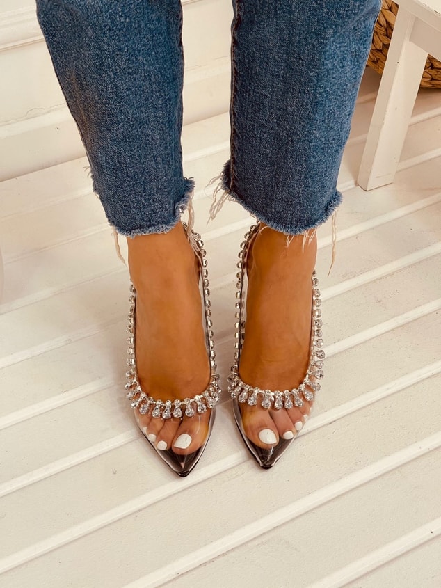 Siyah Şeffaf (Crystal) Taş Detay Stiletto