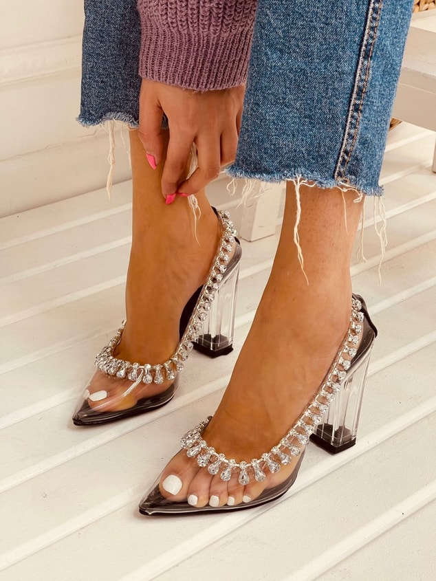 Siyah Şeffaf (Crystal) Taş Detay Stiletto