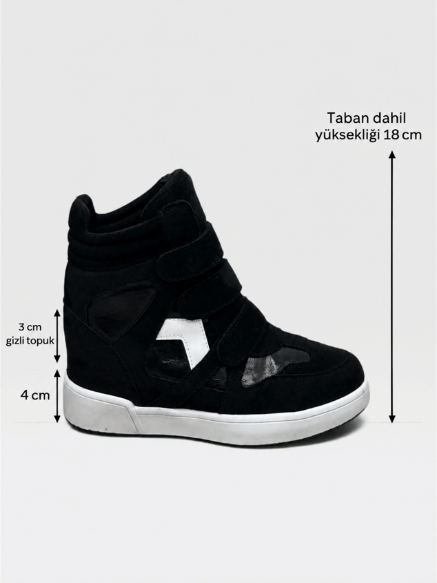 Siyah Süet (İsabe) Gizli Topuk Dolgu Topuk 7 Cm Boy Uzatan Sneakers